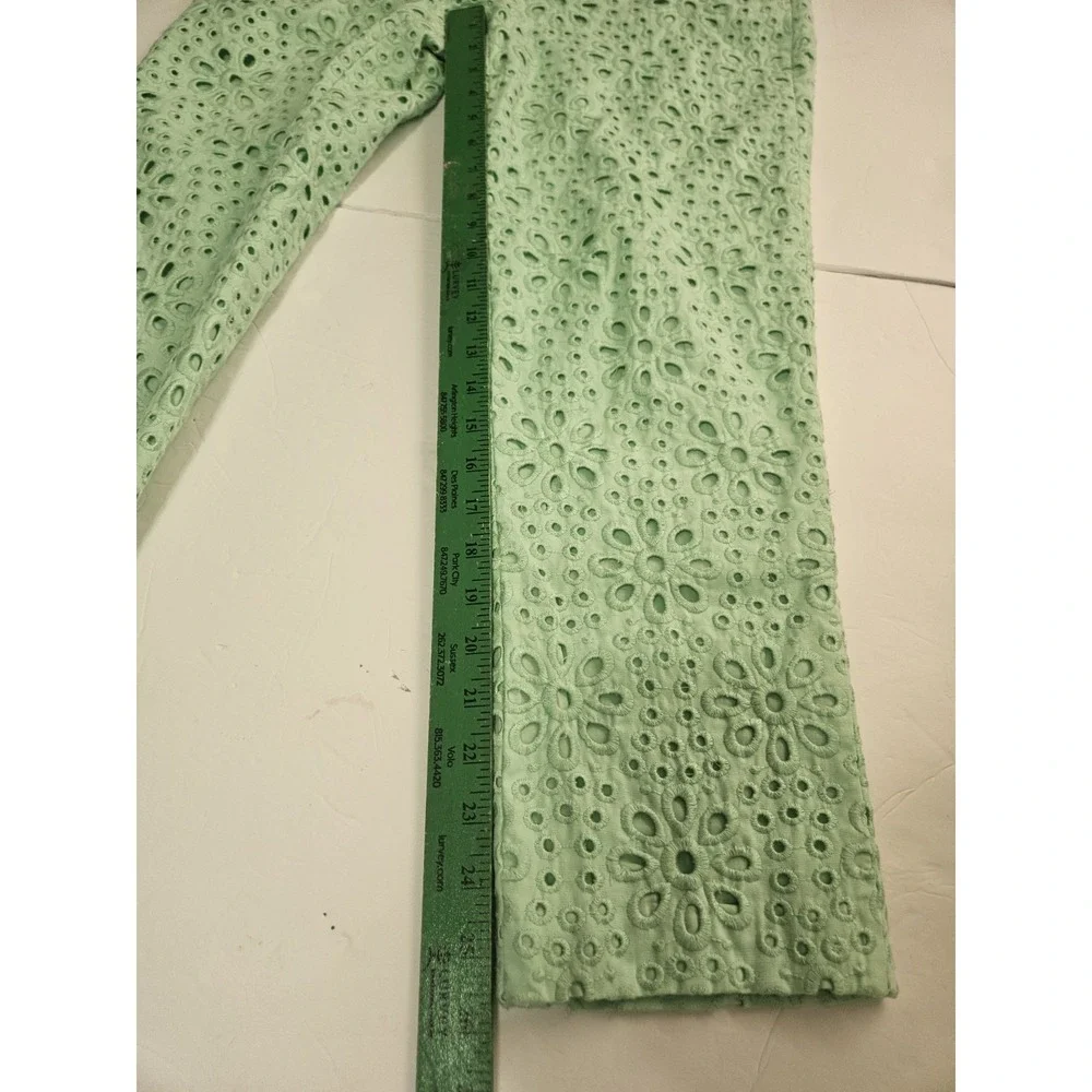 J. CREW Cafe Capri Eyelet Pants in Mint Seafoam Green Size 2 Women Cotton Prep